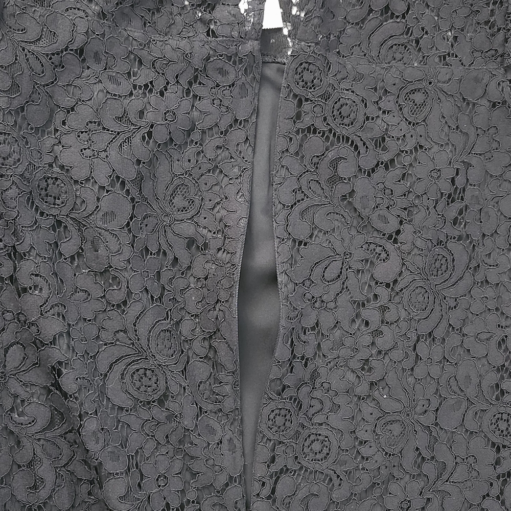 Ann Taylor Black Lace Illusion Shift Dress 4 Bell Sleeve Ruffle Shoulder New - Picture 8 of 10